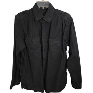 JF J.Ferrar Black Button-Up Long Sleeve Shirt W/ Epaulets & Pockets Modern Fit M